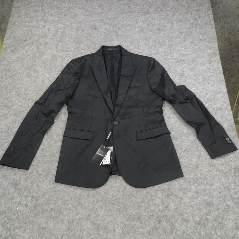 Emporio Armani Blazer Mens 48 Black Italy Paisley Single Breasted Twill Jacket